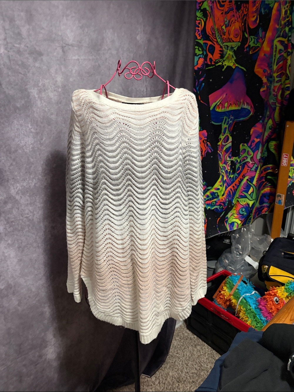 united states sweaters Cream Open-Weave Wave Pullover